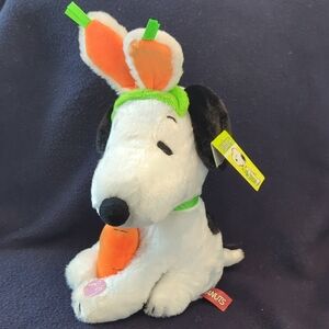 Peanuts Easter Snoopy Dog Toy with Orange Ears and Carrot